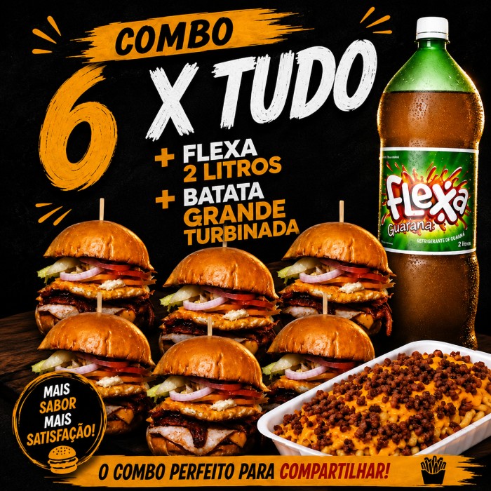 Combo Família 6 X-Tudo + Batata + Refri 2L