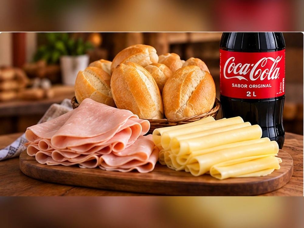 Combo peito de peru + muçarela + pães + Coca-Cola 2 L