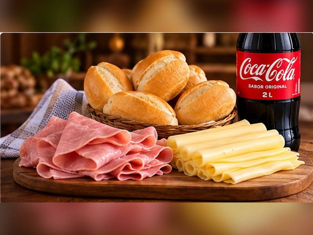Combo queijo + presunto + pães + Coca-Cola 2 L