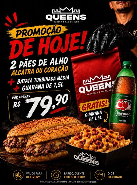 2 PÃES DE ALHO CORAÇÃO + BATATA M TURBO = GUARANÁ 1,5L GRÁTIS