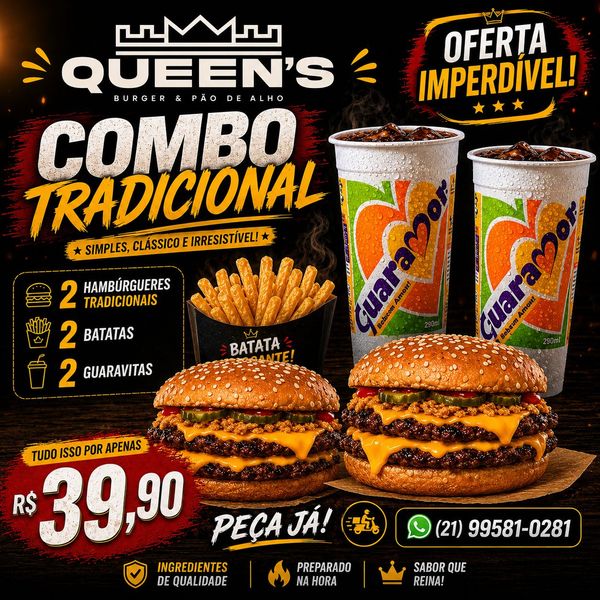 02 DUOS BURGERS + 02 BATATAS PEQUENAS + 02 GUARAMOR